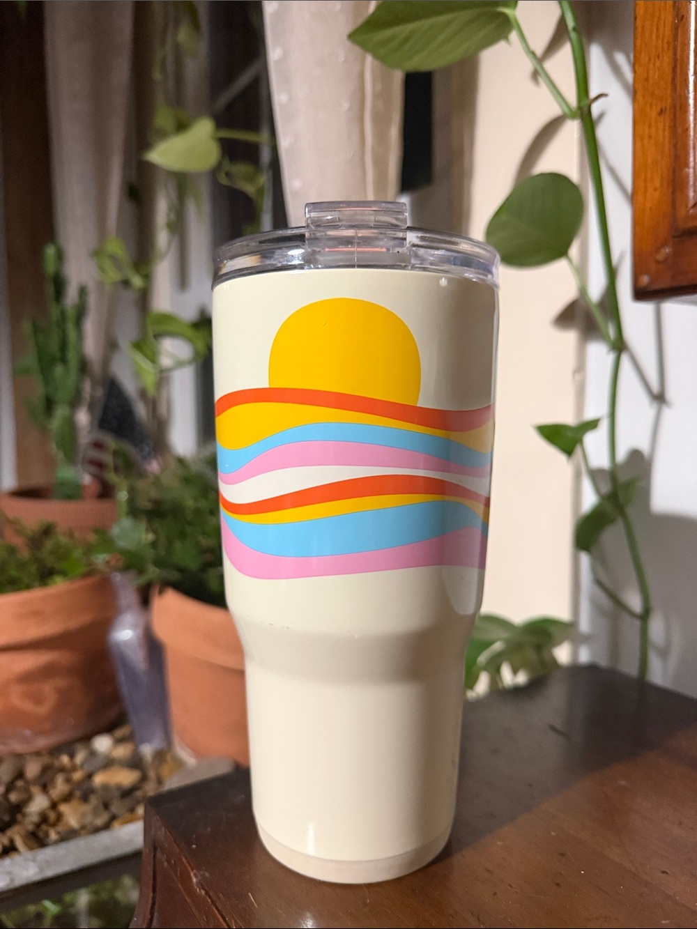 Reduce - Cream Insulated Travel Tumbler with Sunset Wave Design